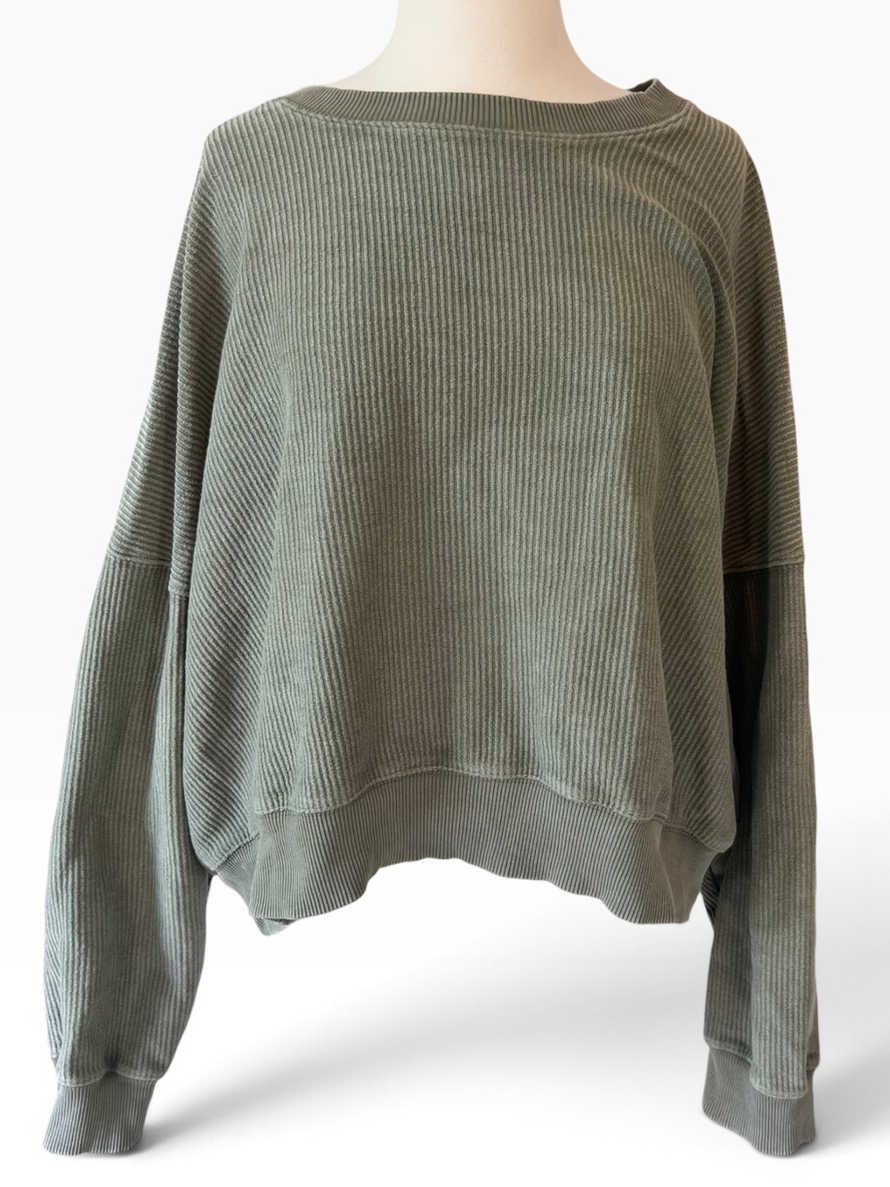 Aerie New Love Corded Cropped Crew Sweatshirt - olive green